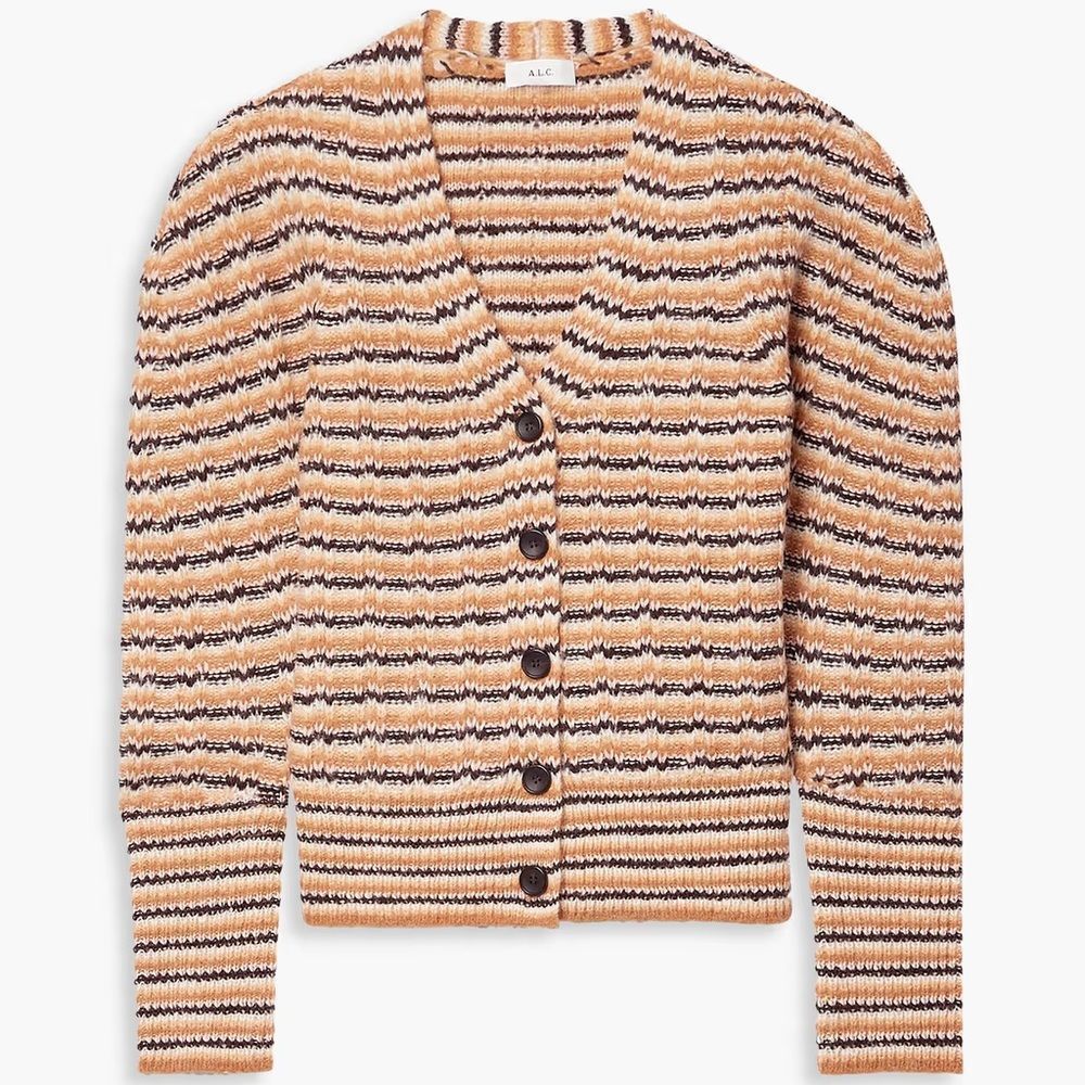A.L.C. Rebekah striped ribbed wool-blend cardigan